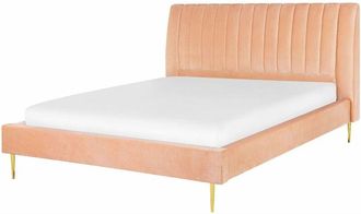 Beliani Beliani - Letto imbottito velluto pesca e oro rete a doghe testiera alta 160 x 200 cm Marville