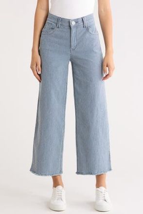 Democracy High Waist Fray Hem Wide Leg Jeans in Blue Railroad Stripe at Nordstrom Rack, Size 16