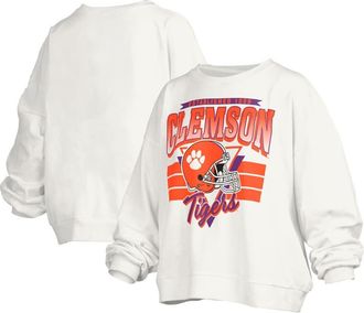 Pressbox Womens Pressbox White Clemson Tigers Janice Retro Logo Oversized Pullover Sweatshirt at Nordstrom, Size Xx-Large