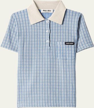 Miu Miu Cashmere Check Short-Sleeve Polo Shirt