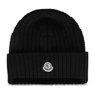 Moncler Ribbed Knit Muts - Dames - Hoeden - Zwart - ONE Size - Wol - Accessoires