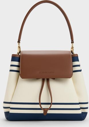 Charles & Keith Hanya Canvas Striped Top-Handle Backpack