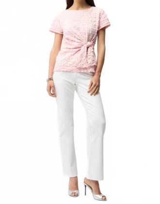 Joseph Ribkoff Bubble Jacquard Sash Knot Fitted Top In Petal Pink