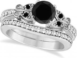 Allurez Butterfly Black and White Diamond Bridal Set Platinum (1.64ct)
