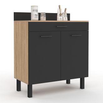 IDMarket Cassettiera Bassa Cina 80 Cm, Piano Di Lavoro H.83 Cm, 2 Ante + Cassetto, Finitura Faggio E Nero