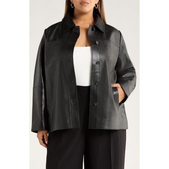Nordstrom Leather Shirt Jacket in Black at Nordstrom Rack, Size 1 X