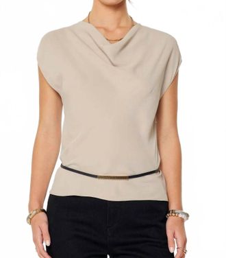 Current Air Draped Cowl Neck Cap Sleeve Top In Taupe
