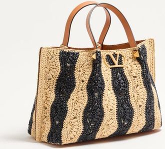 Valentino Garavani Borsa shopping media Valentino Garavani in rafia con motivo a onde Donna NATURALE/NERO UNI