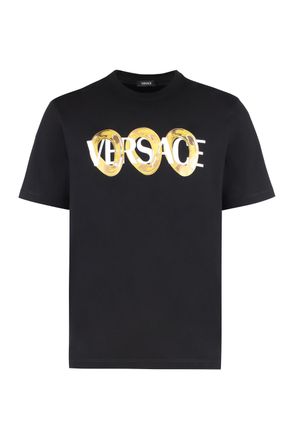 Versace Mens Cotton Crew-neck T-shirt - Black - Size Large