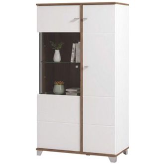 Dmora Vetrina Suello, Mobile Espositore 4 Ripiani, Apertura Battente, 2 Ante, 78.5x40x143h cm Bianco