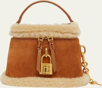 Balmain Pulse Shearling-Trim Suede Vanity Crossbody Bag