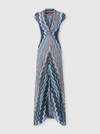 Missoni Viscose Chevron Snake-pattern Gown With Tie Neckline in Green& Brown at Nordstrom, Size 40 It