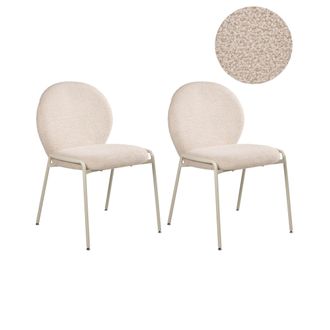 Beliani Conjunto De 2 Sillas De Comedor Tapizadas De Boucl&eacute; Base De Patas De Hierro Beige Claro Ellie