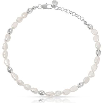 Ettika Freshwater Pearl Pebble Anklet in Silver at Nordstrom