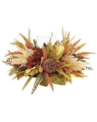 Creative Displays Inc. Handcrafted Fall Candleholder Decorated With Pampas, Heather & Pinecone