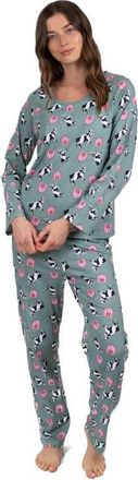 Leveret Womens Loose Fit Cotton Matching Family Pajamas, Animal & Nature Prints in Cow Green at Nordstrom, Size X-Large
