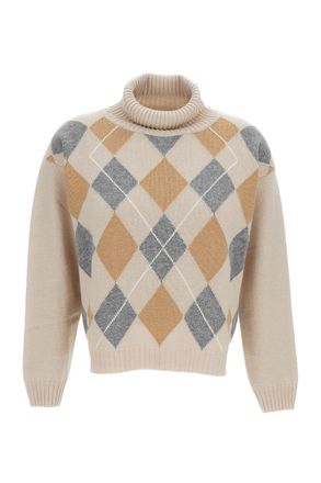 Lorena Antoniazzi Cropped Beige Argyle Pattern Sweater