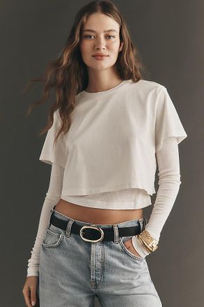 A Gold E Romily Layered Long-Sleeve Organic Cotton Tee