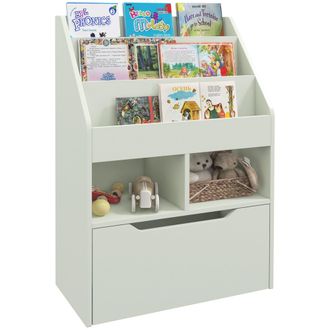 HOMCOM Kids Bookcase - Toy Box w/ Storage Drawer - Wheels for Bedroom - Green | TJ Hughes