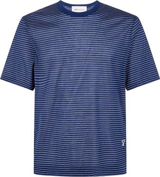 Ami Klassiek T-shirt met korte mouwen en strepen in Classic Fit - Heren - T-shirts - Blauw - L - Katoen - Tops