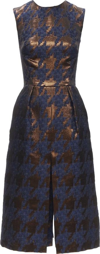 metallic copper houndstooth jacquard midi dress