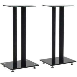 vidaXL Soportes Altavoz Vidrio Templado Dise&ntilde;o 2 Pilares Negro 2 Uds Vidaxl