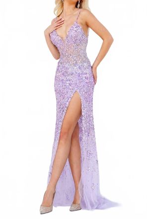 Jovani Sleeveless Fully Beaded Prom Dress In Lilac