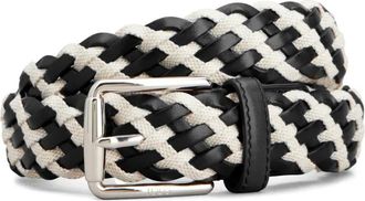 Tod's woven-design buckle belt - men - Calf Leather/Canvas - 105 - Black
