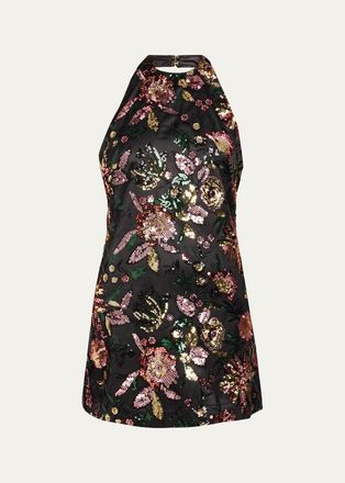 Ramy Brook Eva Floral Sequined Halterneck Mini Dress