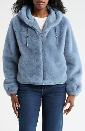 La Fiorentina Faux Fur Hoodie in Light Blue at Nordstrom Rack, Size Medium