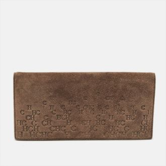 Carolina Herrera Brown Monogram Suede Long Wallet