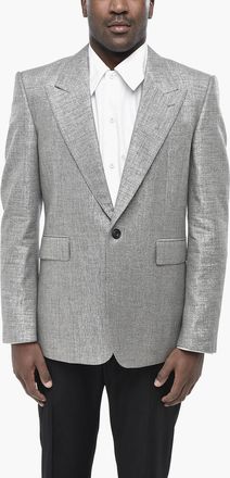 Alexander McQueen Blazer a Un Bottone in Tessuto Metallizzato con Tasca ad aletta Alexander McQueen