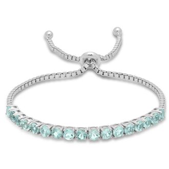 MAX + STONE 925 Sterling Silver Round Gemstone Bolo Adjustable Bracelet