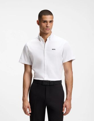 HUGO BOSS Mens BOSS Green ST_Motion Mens Short Sleeve Shirt - White 100 - Size: 38/Regular
