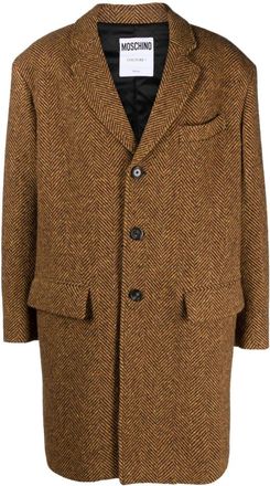 Moschino slogan-print wool Peacoat - men - Virgin Wool/Viscose/Polyester - 50 - Brown