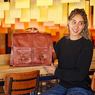 Paper High Large 2 Pocket Brown Leather Satchel Bag