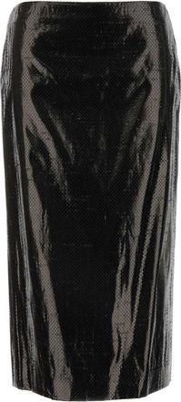 Alexander McQueen Black Tarpaulin Pencil Midi Skirt
