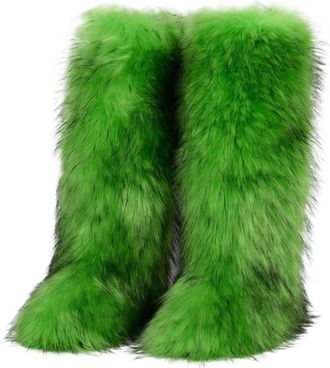 Generic Womens Winter Knee High Boots Fluffy Faux Fur Boots With Thick Fleece Lining Cozy Snow Boots Available In Plus Sizes(Gr&uuml;n,5.5)
