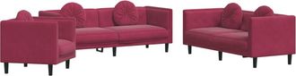 vidaXL Vidaxl - Juego De Sof&aacute;s Con Cojines 3 Piezas Terciopelo Rojo Tinto