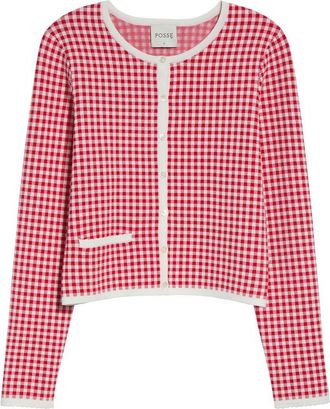 Poss&eacute; Micah Gingham Cardigan in Red Gingham at Nordstrom, Size Xx-Large