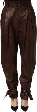 Dolce & Gabbana High Waist Tapered Pants - Dames - Leren Broeken - Bruin - S - Leer - Broeken