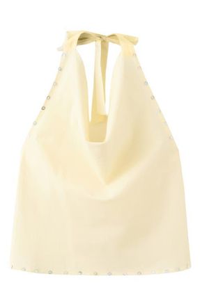 Mango Button Trim Halter Cotton Top in Pastel Yellow at Nordstrom, Size X-Small