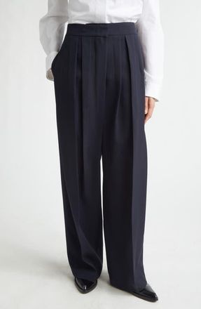Jil Sander Irregular Pleated Wool Gabardine Trousers in Navy at Nordstrom, Size 4 Us