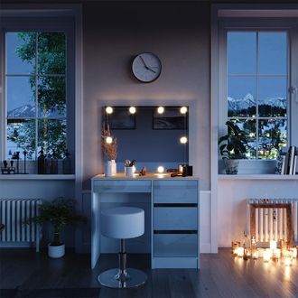 Vicco Tocador Sherry, Blanco, 90 Cm Con Iluminaci&oacute;n Led Y Taburete