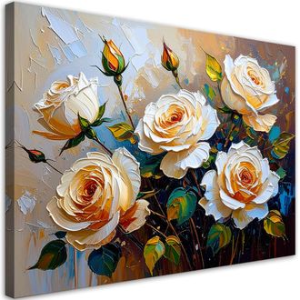 Artgeist Artgeist - Quadro Su Tela, Rose Color Crema Bouquet Fiori Su Sfondo Beige - 90x60