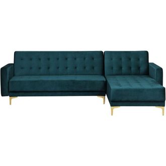 Beliani Modular Left Hand L-Shaped Corner Sofa Bed Teal Velvet Tufted Aberdeen