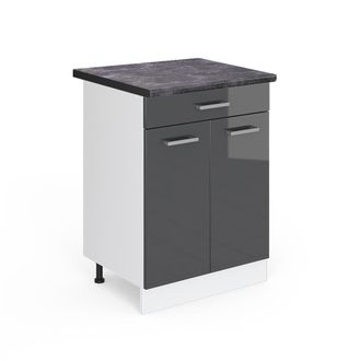 Vicco Mueble Bajo De Cocina R-line, Antracita Alto Brillo, 60 Cm Con Caj&oacute;n, Et Antracita Vicco
