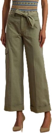 Ralph Lauren Pleated Cotton Twill Wide-Leg Cargo Pants In Sage Green