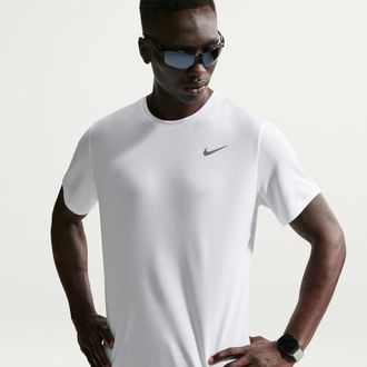 Nike Mens Miler Dri-FIT Short-Sleeve Running Top in White | DV9315-100