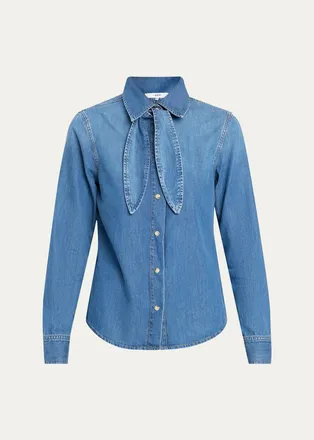 Frame Denim The Clementine Denim Tie-Neck Shirt